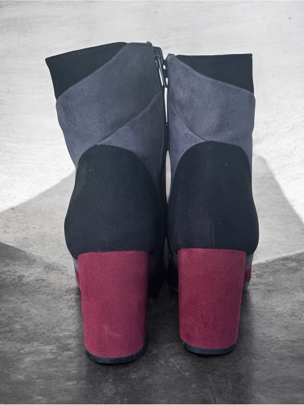 Diba Colorblock Suede Ankle Boot - Black, Gray & Burgundy - Picture 4 of 7